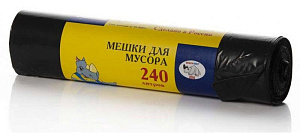 мешки для мусора 240л 10шт/рулон 35мк черные /крепыш