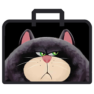 папка с ручками а4 недовольный кот, на молнии, пластик, тканевыеручки, 76575 /сentrum