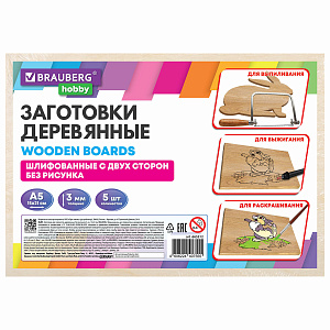 заготовки деревянные для выжигания, без рисунков, 5 шт., 15х21 см, hobby, 665312 /brauberg заготовки деревянные для выжигания, без рисунков, 5 шт., 15х21 см, hobby, 665312 /brauberg