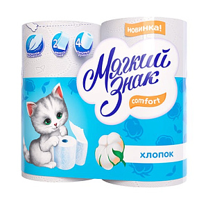 бумага туалетная 2-сл. 4рул, с73, белая /мягкий знак изображение бумага туалетная 2-сл. 4рул, с73, белая /мягкий знак