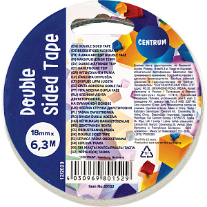 клейкая лента 18мм*6.3м двухсторонняя, на бумажной основе, 80152 /centrum