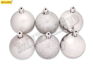 набор из 6 шаров 6см шелк, бархат, люрекс серебро ну-6991 /miland изображение набор из 6 шаров 6см шелк, бархат, люрекс серебро ну-6991 /miland